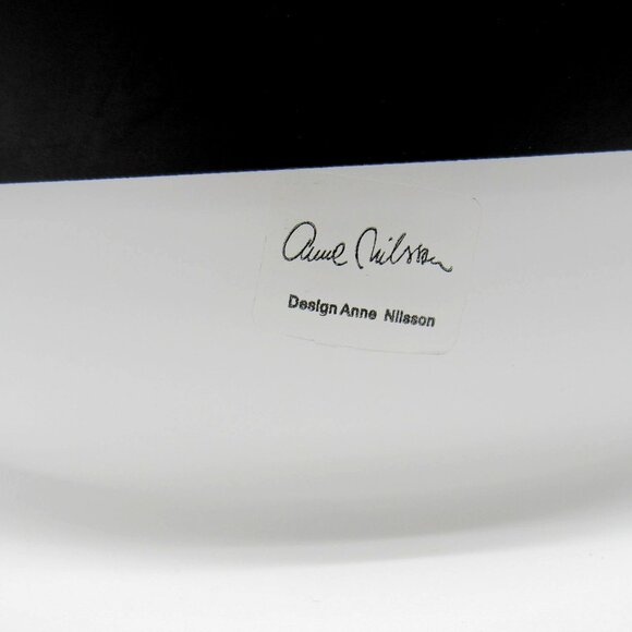 ANNE NILSSON Kosta Boda Glass Bowl Vase White with Black Band Sweden Vintage - Picture 6 of 10